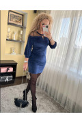 Жіноча велюрова сукня синього кольору 