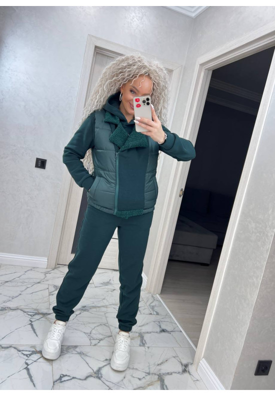 Жіночий спортивний костюм трійка темно-зеленого кольору 