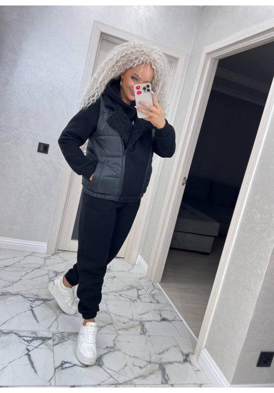 Жіночий спортивний костюм трійка чорного кольору 