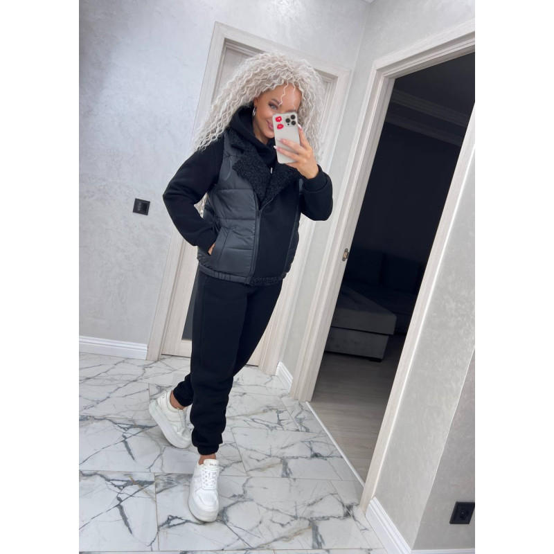 Жіночий спортивний костюм трійка чорного кольору 