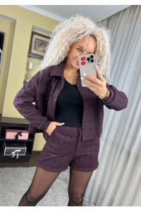 Жіночий костюм жакет та шорти з джоккарду фіолетового кольору